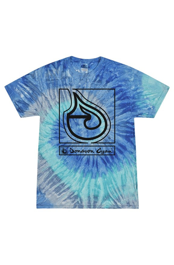 Donavon Cyan Black Tag Tie Dye Blue Jerry Adult T