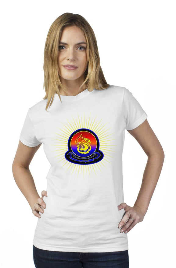 Delonzo Arman "Swan Burst" womens t shirt (blue)