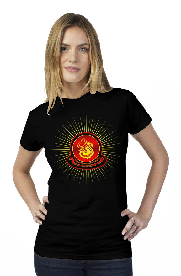 Delonzo Arman "Swan Burst" womens t shirt (red)