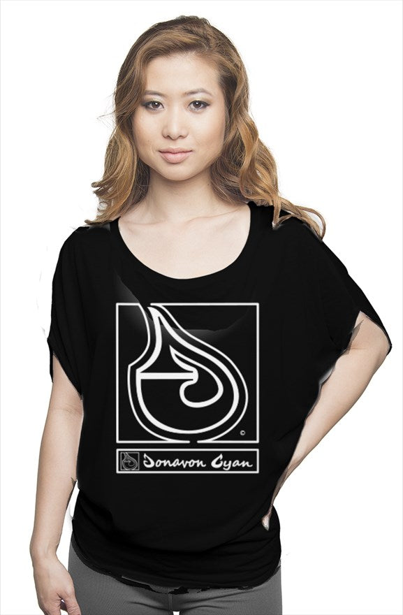 Donavon Cyan Black Tag Womens flowy draped tee