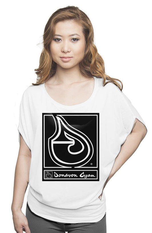 Donavon Cyan Black Tag Womens flowy draped tee