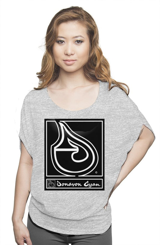 Donavon Cyan Black Tag Womens flowy draped tee