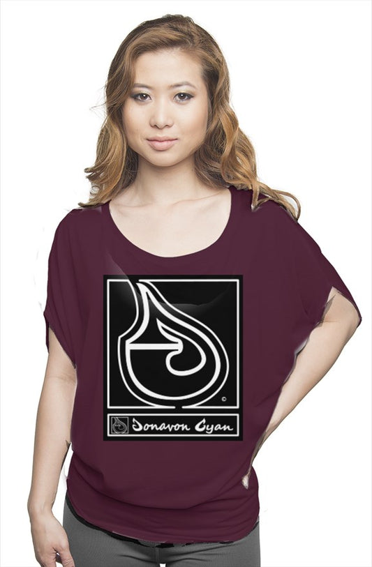 Donavon Cyan Black Tag Womens flowy draped tee