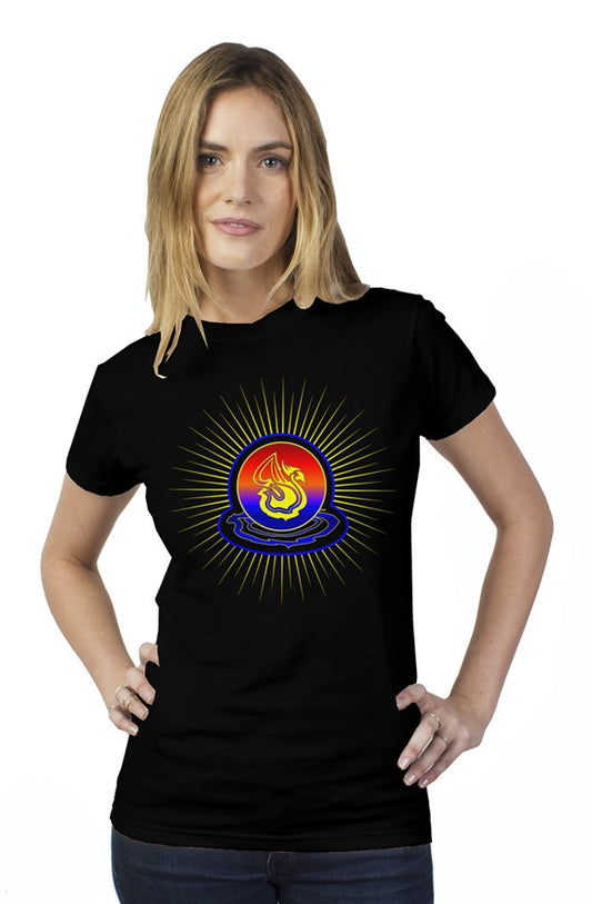 Delonzo Arman "Swan Burst" womens t shirt (blue)