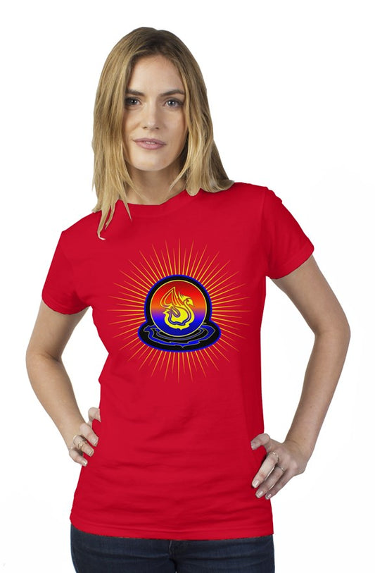 Delonzo Arman "Swan Burst" womens t shirt (blue)