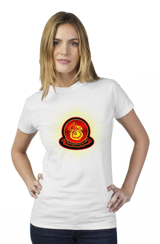 Delonzo Arman "Swan Burst" womens t shirt (red)