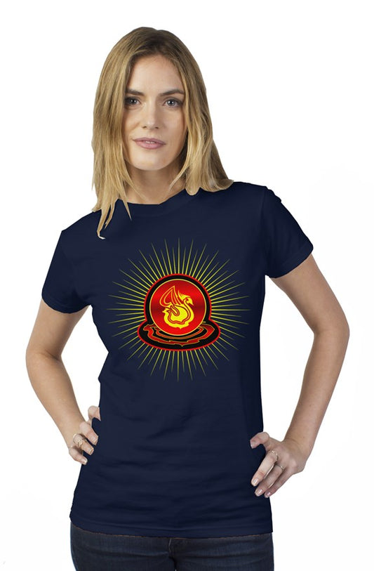 Delonzo Arman "Swan Burst" womens t shirt (red)