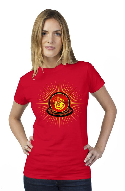 Delonzo Arman "Swan Burst" womens t shirt (red)