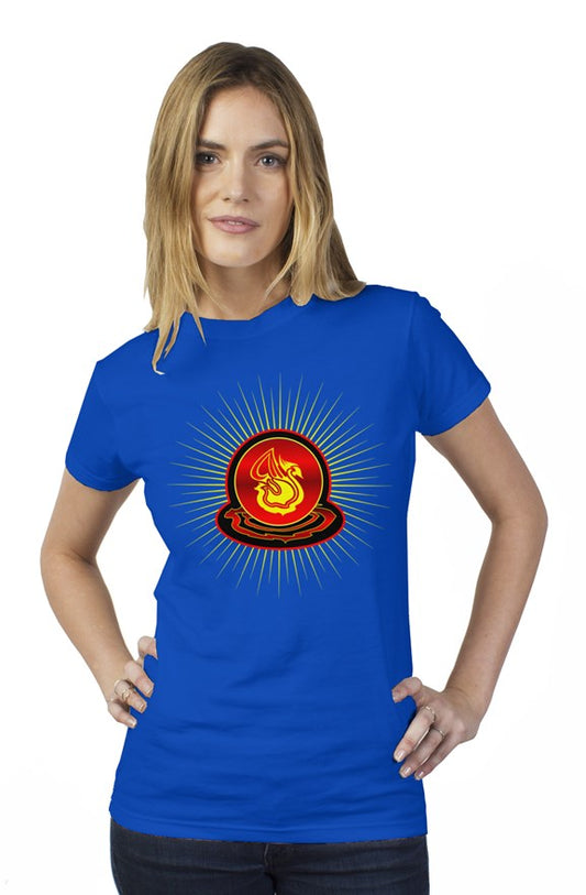Delonzo Arman "Swan Burst" womens t shirt (red)