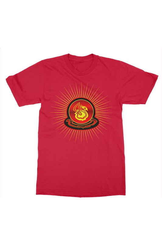 Delonzo Arman "Swan Burst" womens t shirt (red)